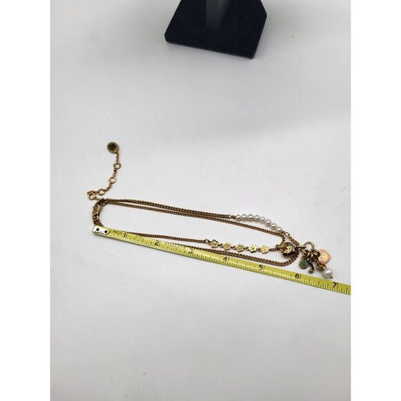 JUICY COUTURE Gold Tone Double Strand Charm Necklace Puffy Heart Spell out Pearl - Picture 8 of 11